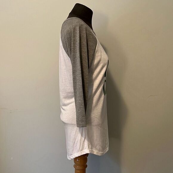 Modern Lux Women's Gray White "Zero Lucks Given" Baseball Tee - Picture 5 of 7